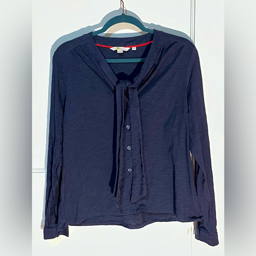 Boden Dark Blue Blouse with Tie Detail